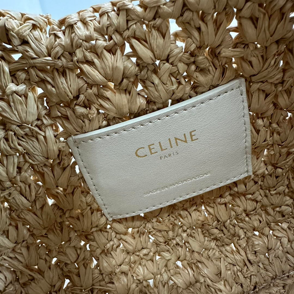 Celine classic panier HOBO BAG IN Raffia and Calfskin 112772 Nuture White