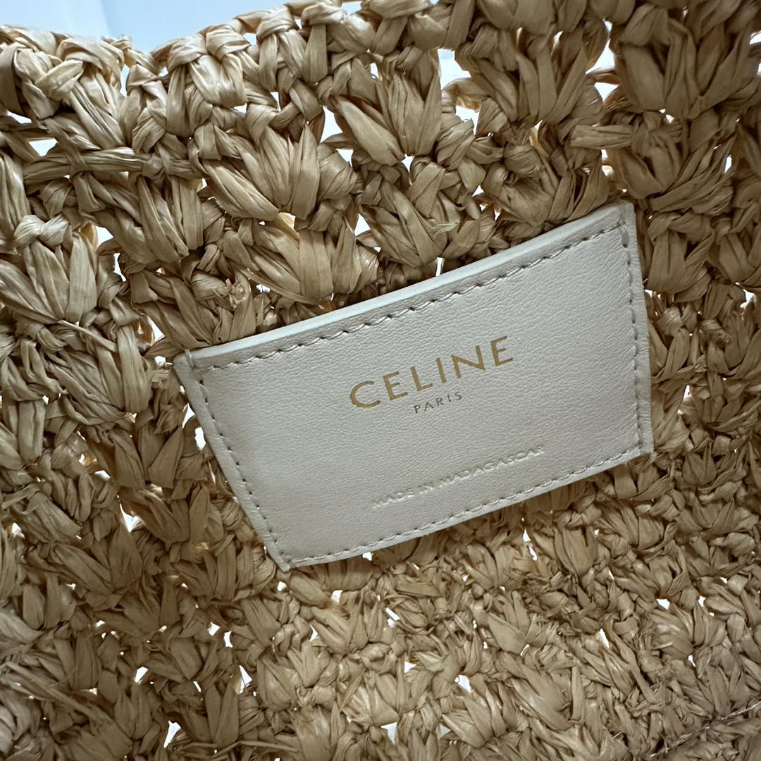 Celine classic panier HOBO BAG IN Raffia and Calfskin 112772 Nuture White