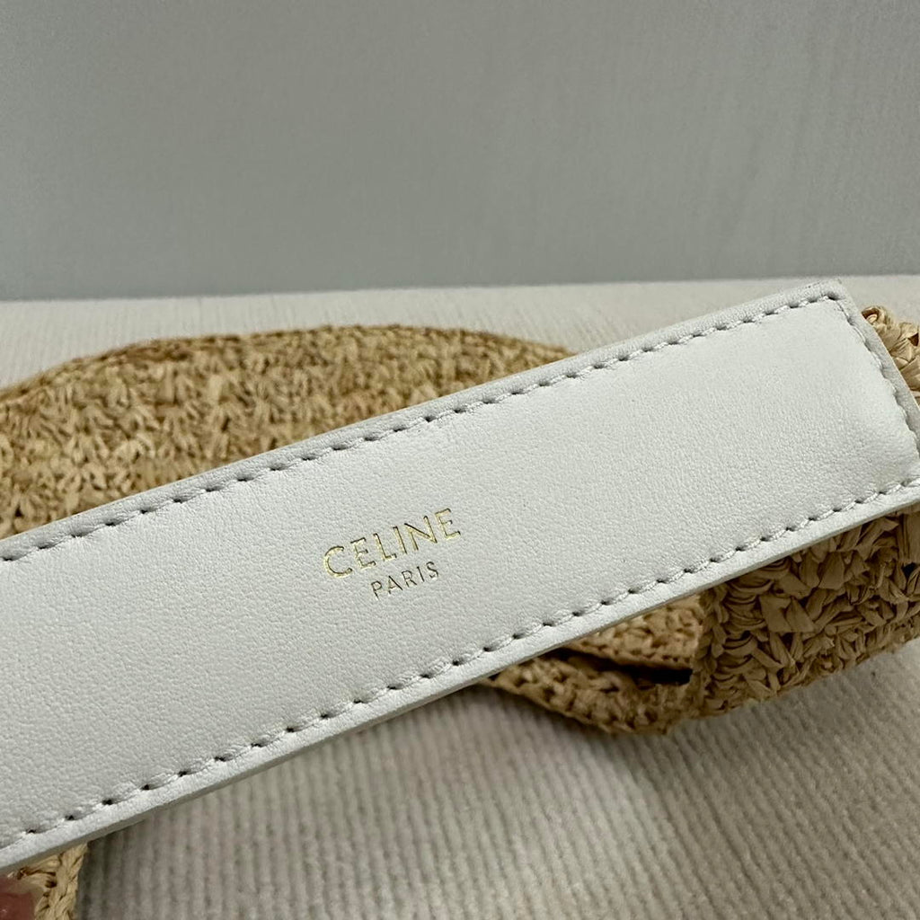 Celine classic panier HOBO BAG IN Raffia and Calfskin 112772 Nuture White