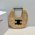 Celine classic panier HOBO BAG IN Raffia and Calfskin 112772 Nuture Black - Default Title - View 1