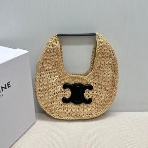 Celine classic panier HOBO BAG IN Raffia and Calfskin 112772 Nuture Black - Default Title - View 1
