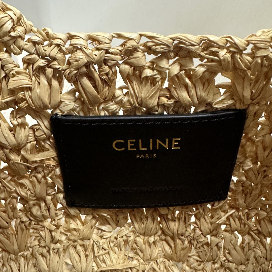Celine classic panier HOBO BAG IN Raffia and Calfskin 112772 Nuture Black