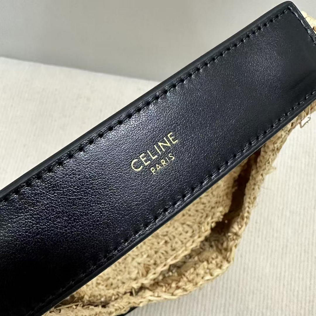 Celine classic panier HOBO BAG IN Raffia and Calfskin 112772 Nuture Black