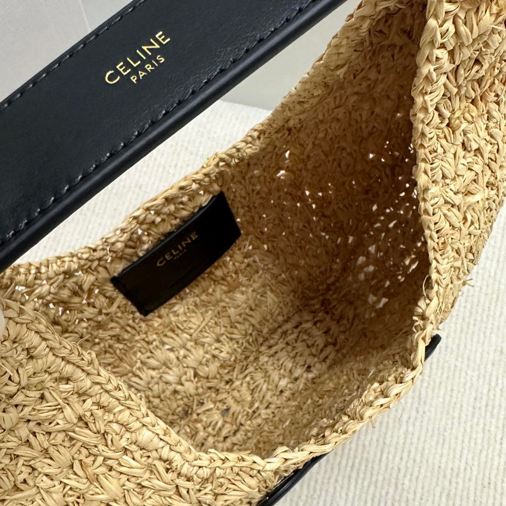 Celine classic panier HOBO BAG IN Raffia and Calfskin 112772 Nuture Black
