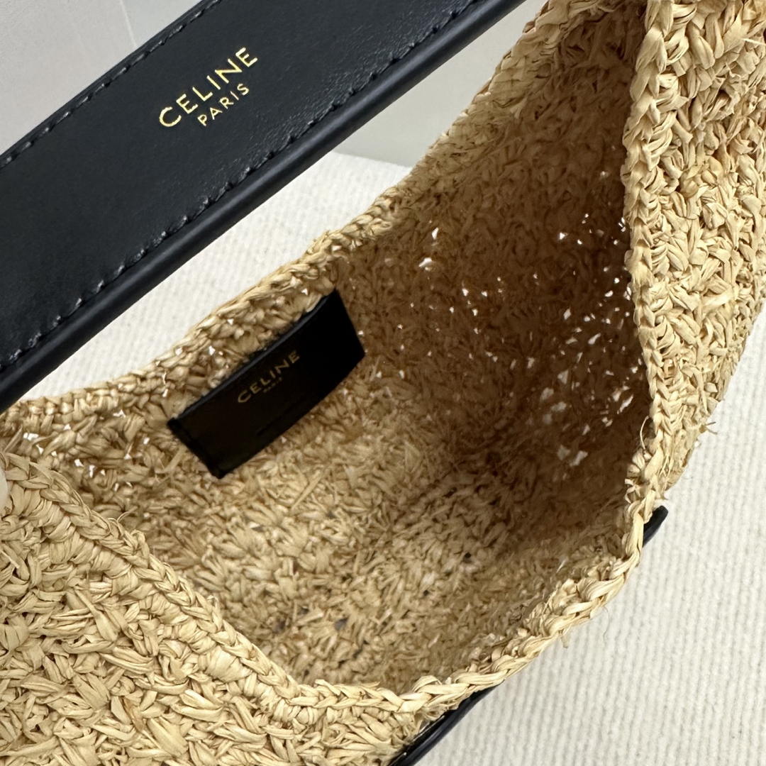 Celine classic panier HOBO BAG IN Raffia and Calfskin 112772 Nuture Black