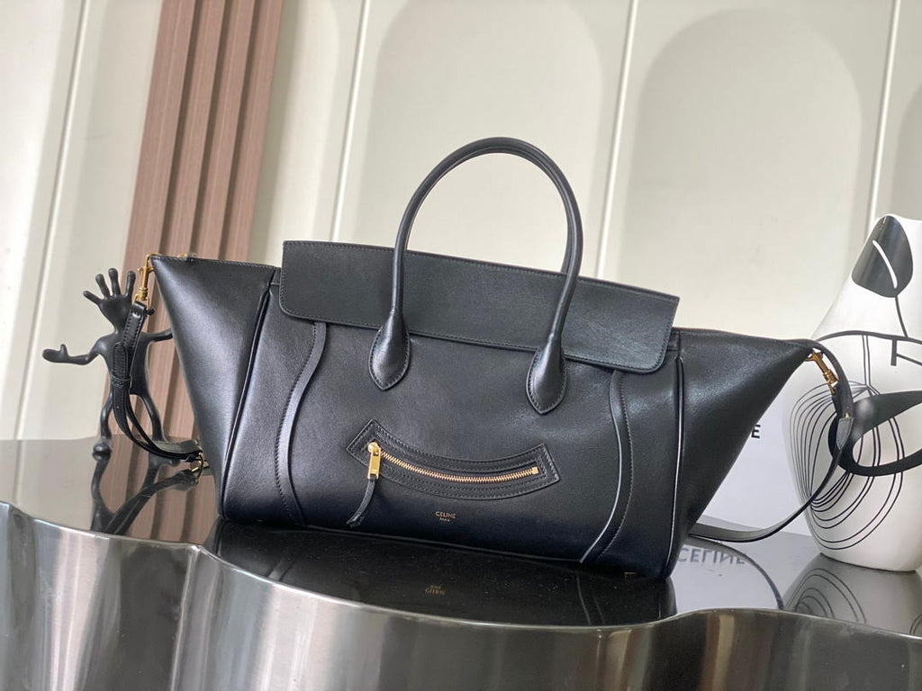 Celine L100E3GW2 MEDIUM NEW LUGGAGE IN SUPPLE SHINY LAMBSKIN Black