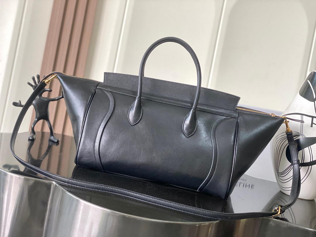 Celine L100E3GW2 MEDIUM NEW LUGGAGE IN SUPPLE SHINY LAMBSKIN Black
