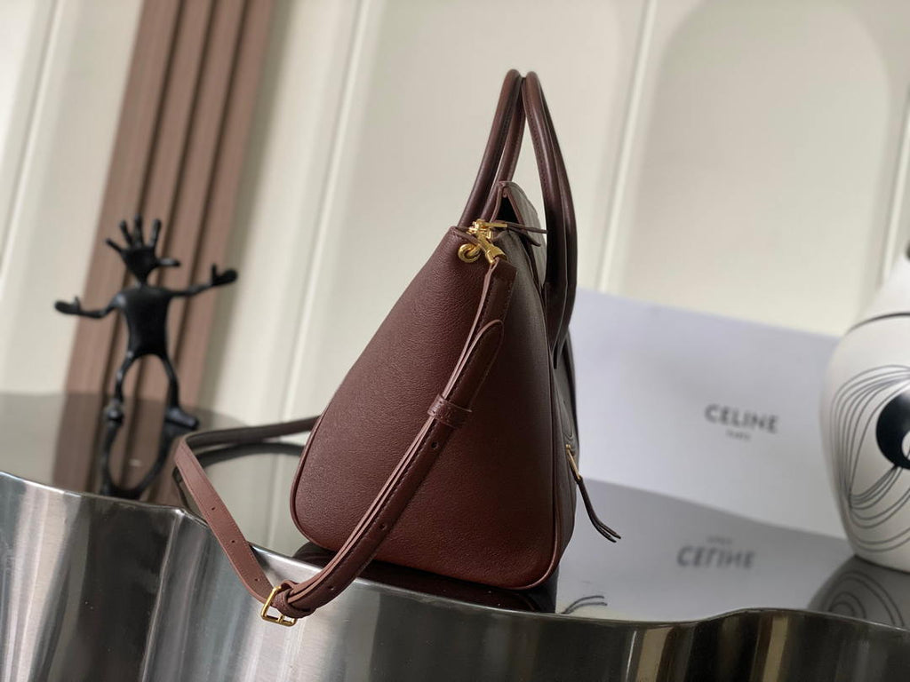 Celine L100E3GW2 MEDIUM NEW LUGGAGE IN SUPPLE SHINY LAMBSKIN Brown Red
