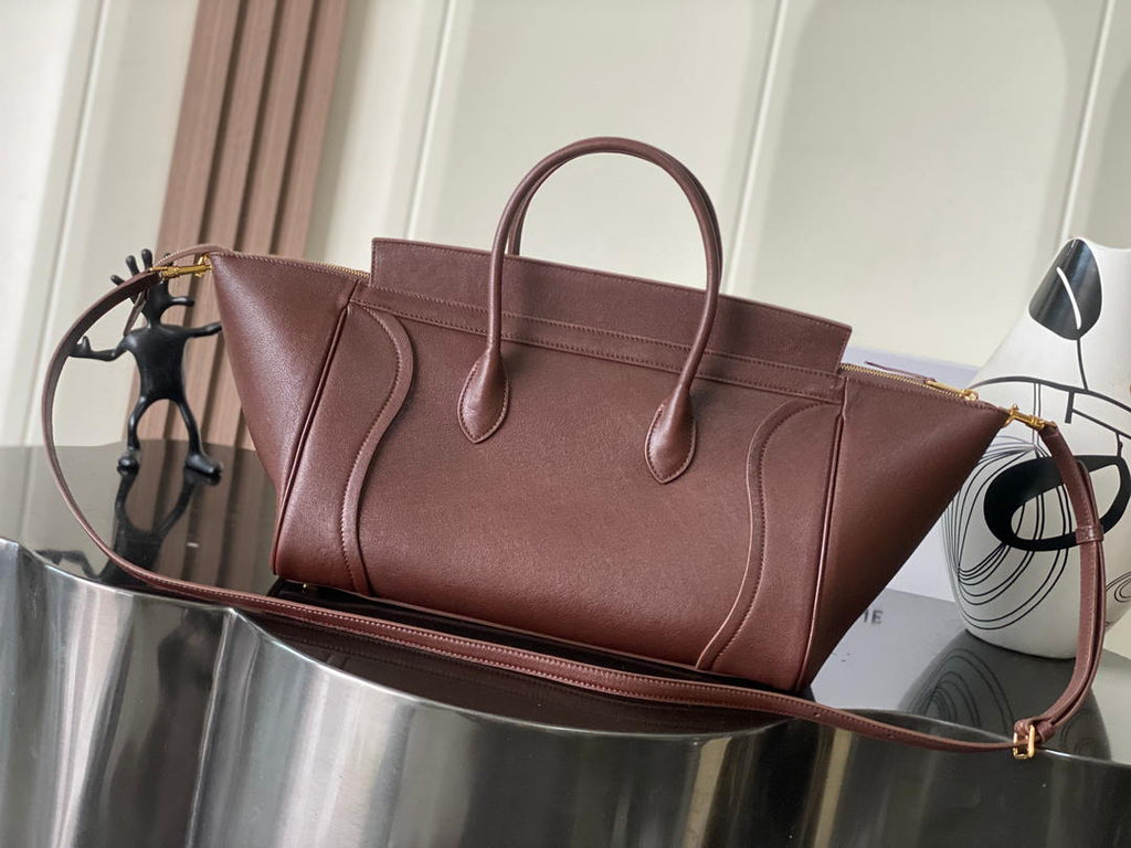 Celine L100E3GW2 MEDIUM NEW LUGGAGE IN SUPPLE SHINY LAMBSKIN Brown Red