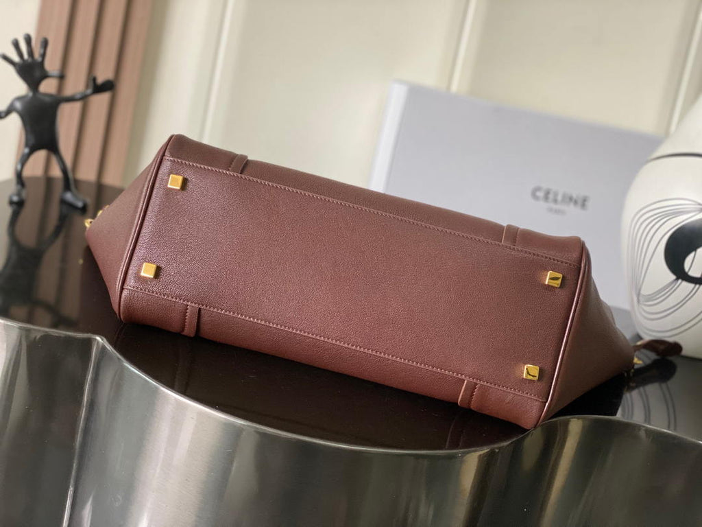 Celine L100E3GW2 MEDIUM NEW LUGGAGE IN SUPPLE SHINY LAMBSKIN Brown Red