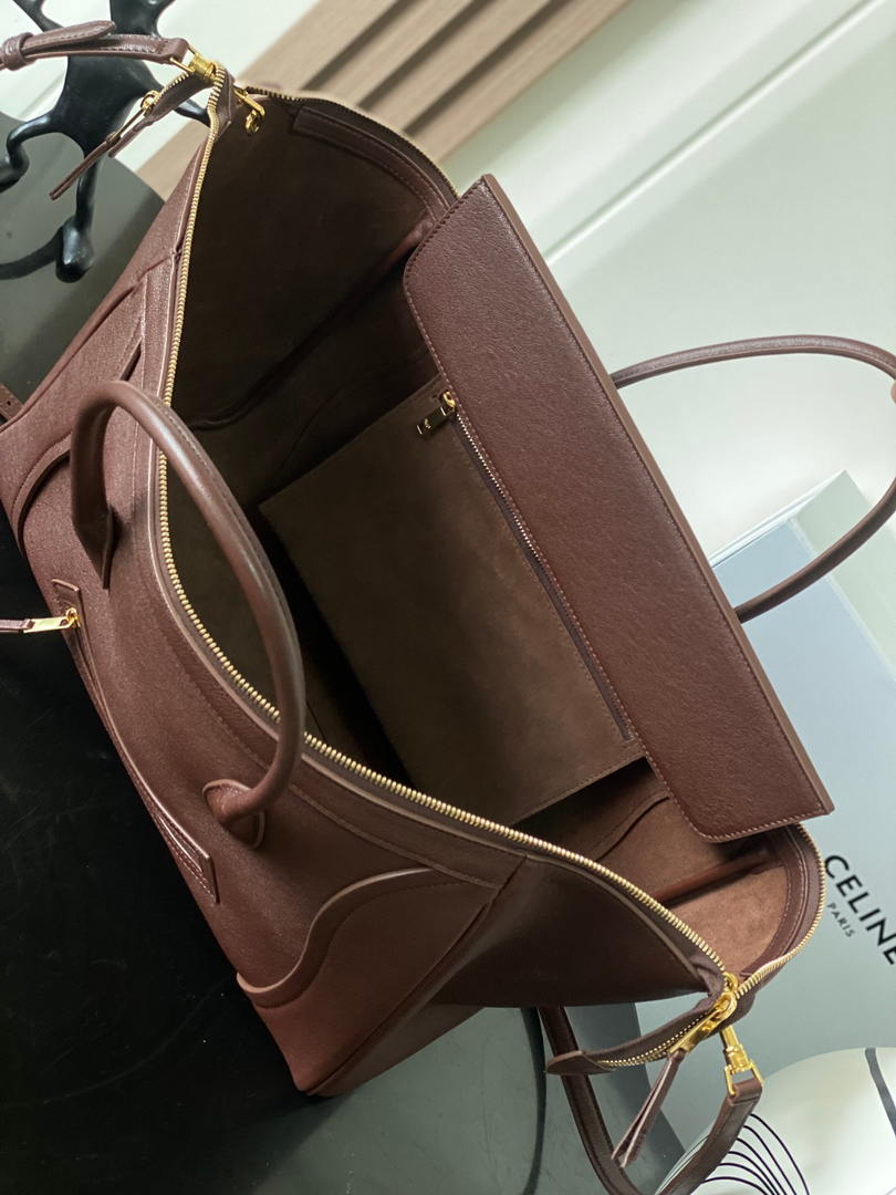 Celine L100E3GW2 MEDIUM NEW LUGGAGE IN SUPPLE SHINY LAMBSKIN Brown Red