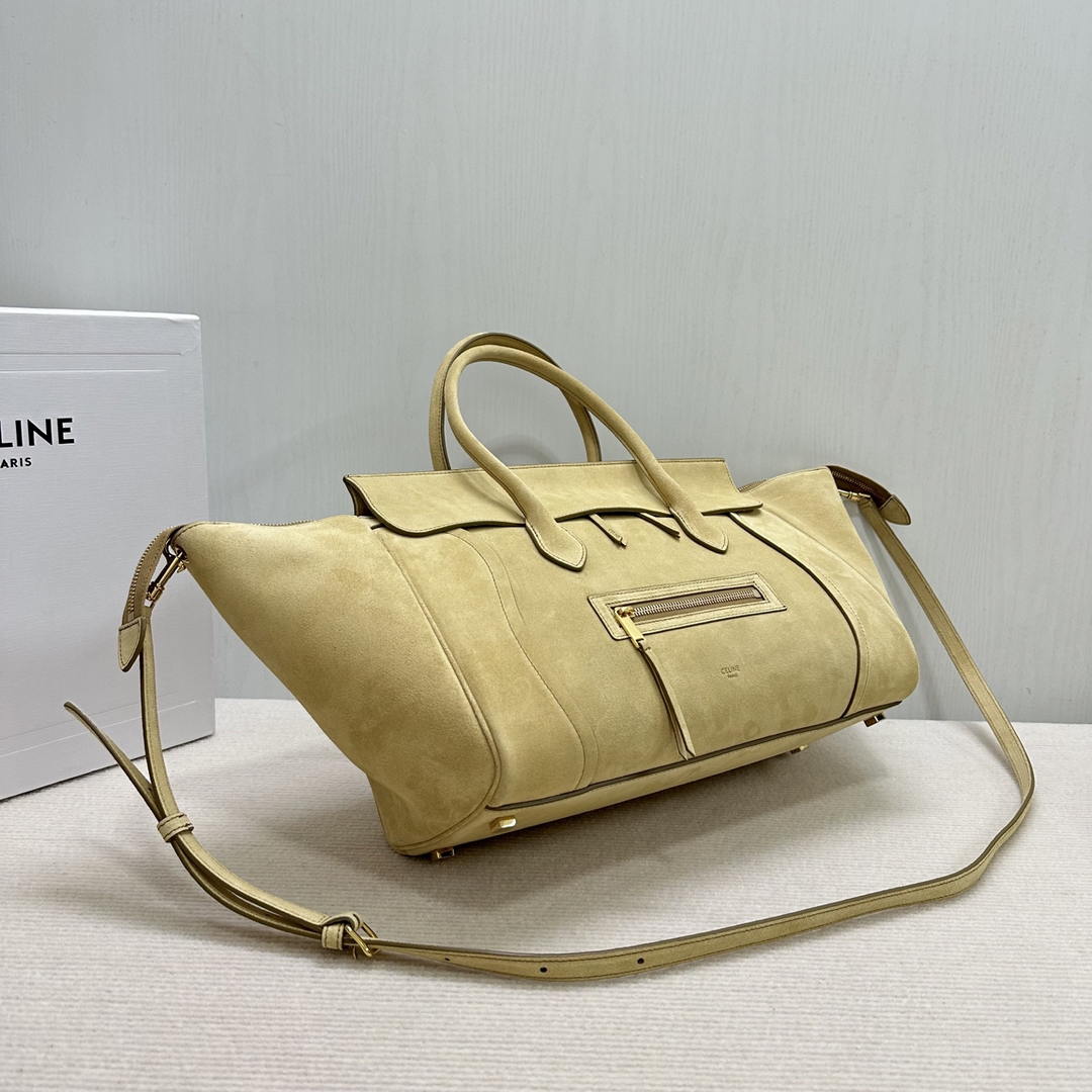 Celine L100E3GW2 MEDIUM NEW LUGGAGE IN SUPPLE Suede 123693 Apricot