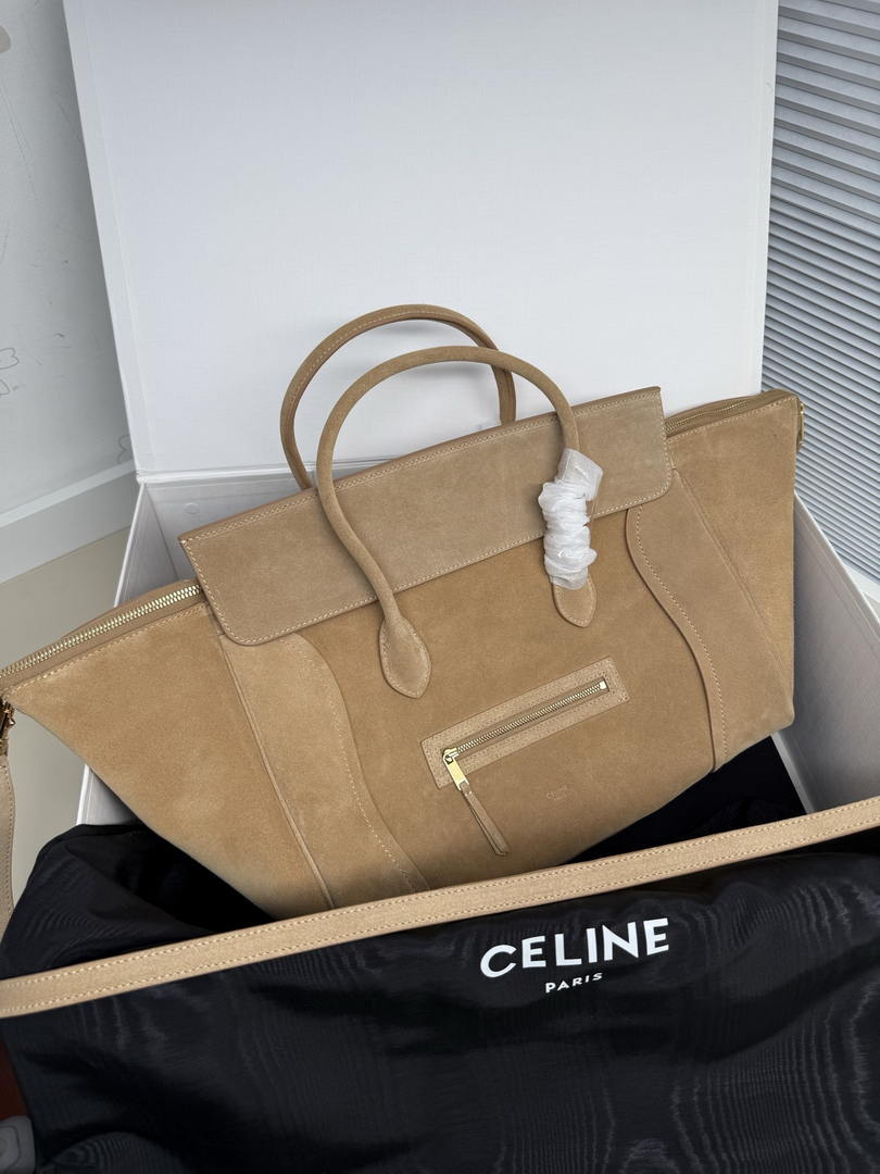 Celine L100E3GW2 MEDIUM NEW LUGGAGE IN SUPPLE Suede 123693 Camel