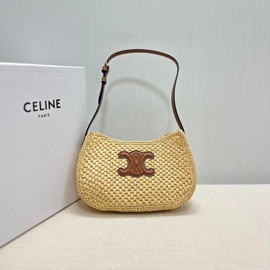 Celine  MEDIUM TILLY BAG IN RAFFIA AND CALFSKIN 119722 Nature