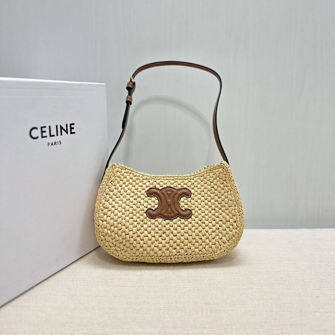 Celine  MEDIUM TILLY BAG IN RAFFIA AND CALFSKIN 119722 Nature