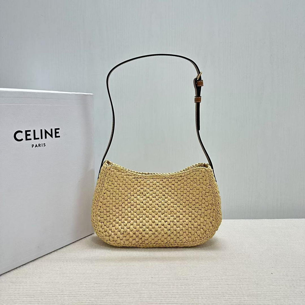 Celine  MEDIUM TILLY BAG IN RAFFIA AND CALFSKIN 119722 Nature