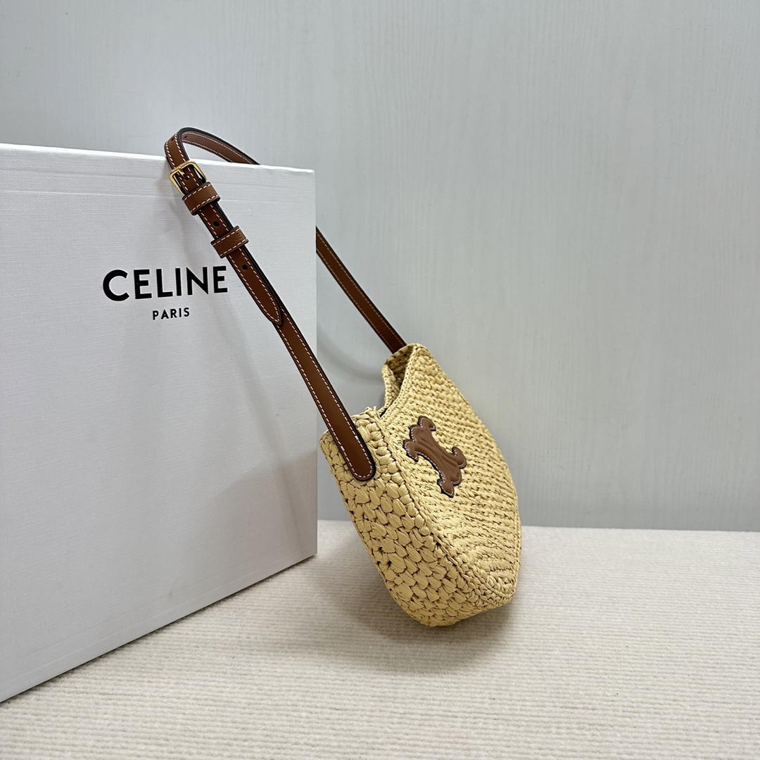Celine  MEDIUM TILLY BAG IN RAFFIA AND CALFSKIN 119722 Nature