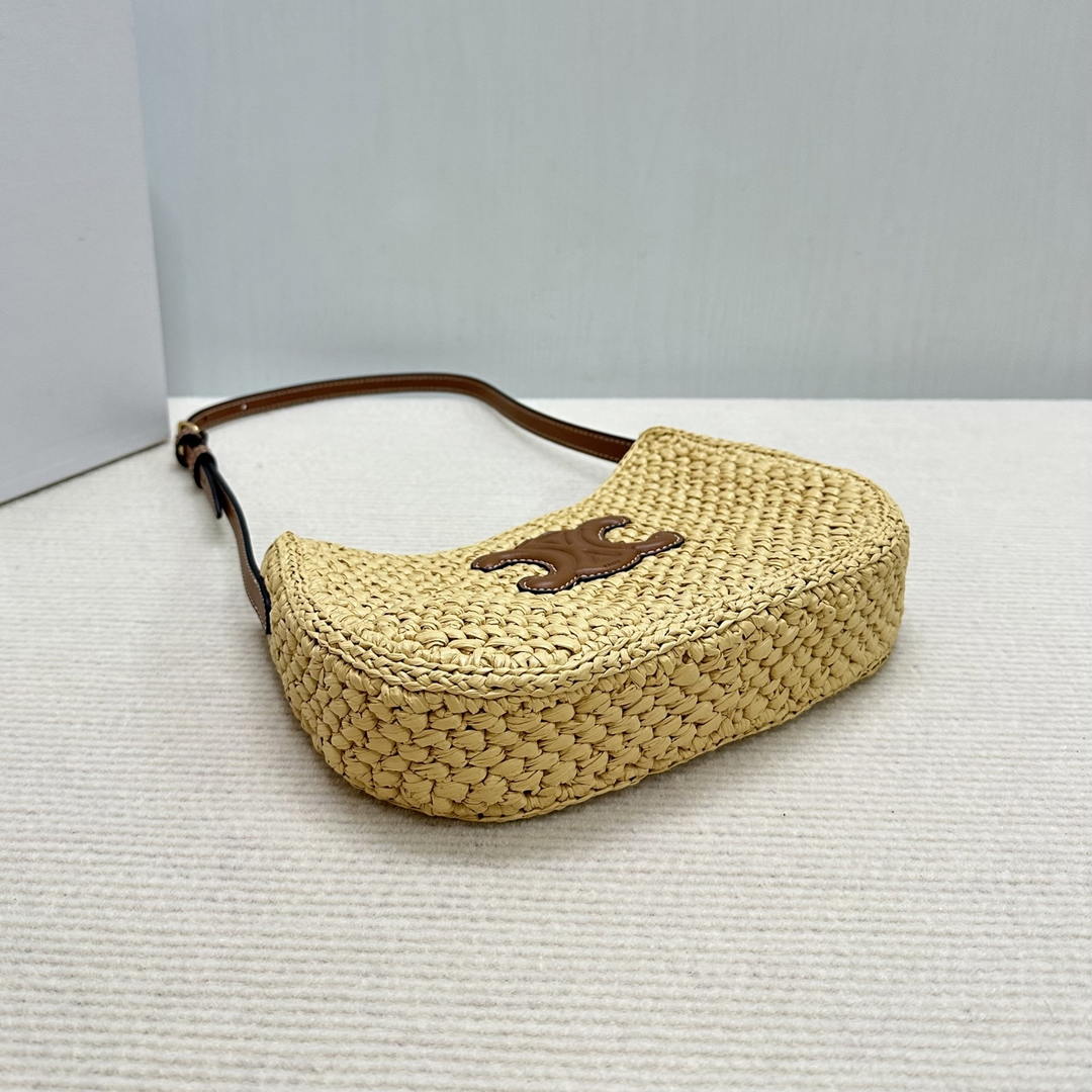 Celine  MEDIUM TILLY BAG IN RAFFIA AND CALFSKIN 119722 Nature