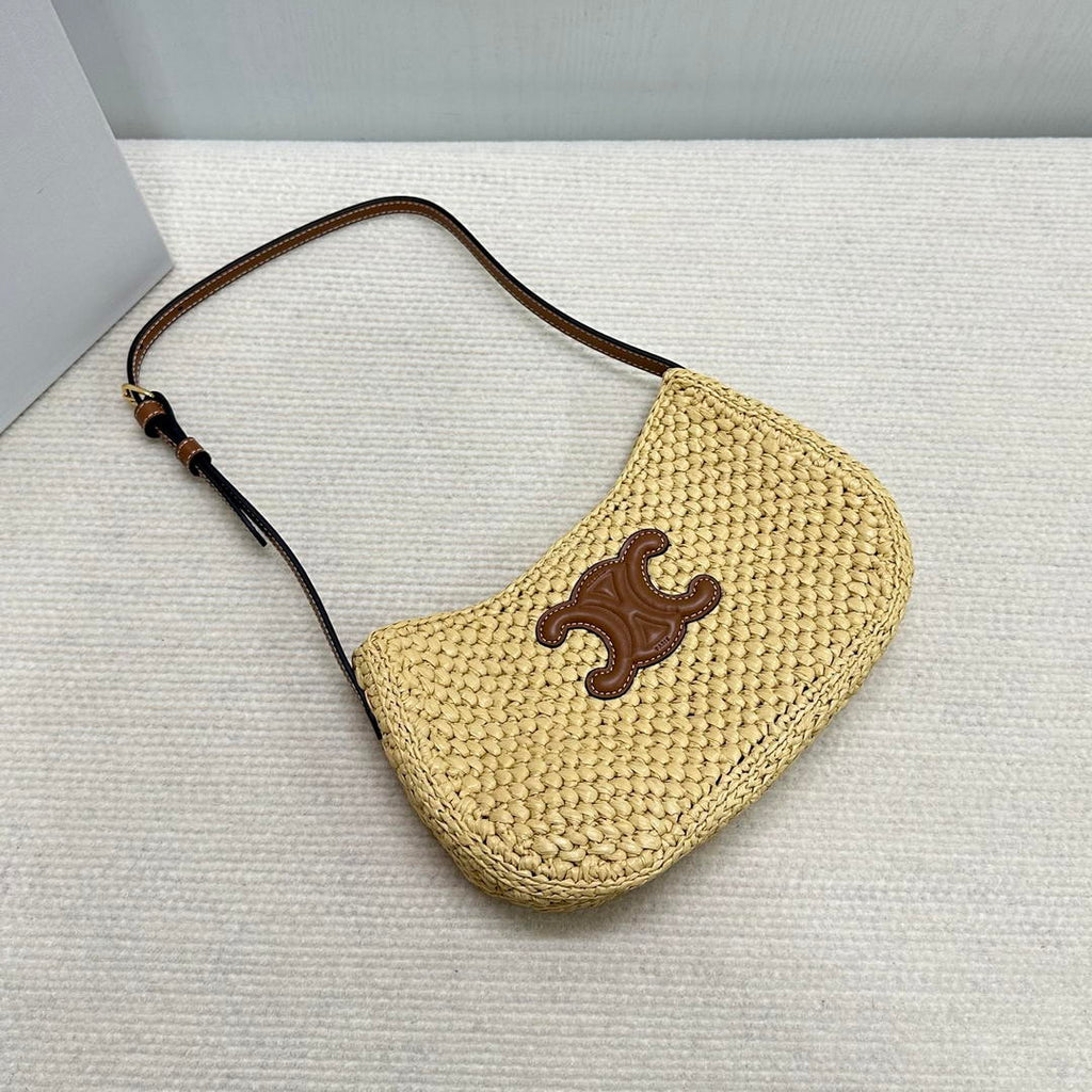 Celine  MEDIUM TILLY BAG IN RAFFIA AND CALFSKIN 119722 Nature