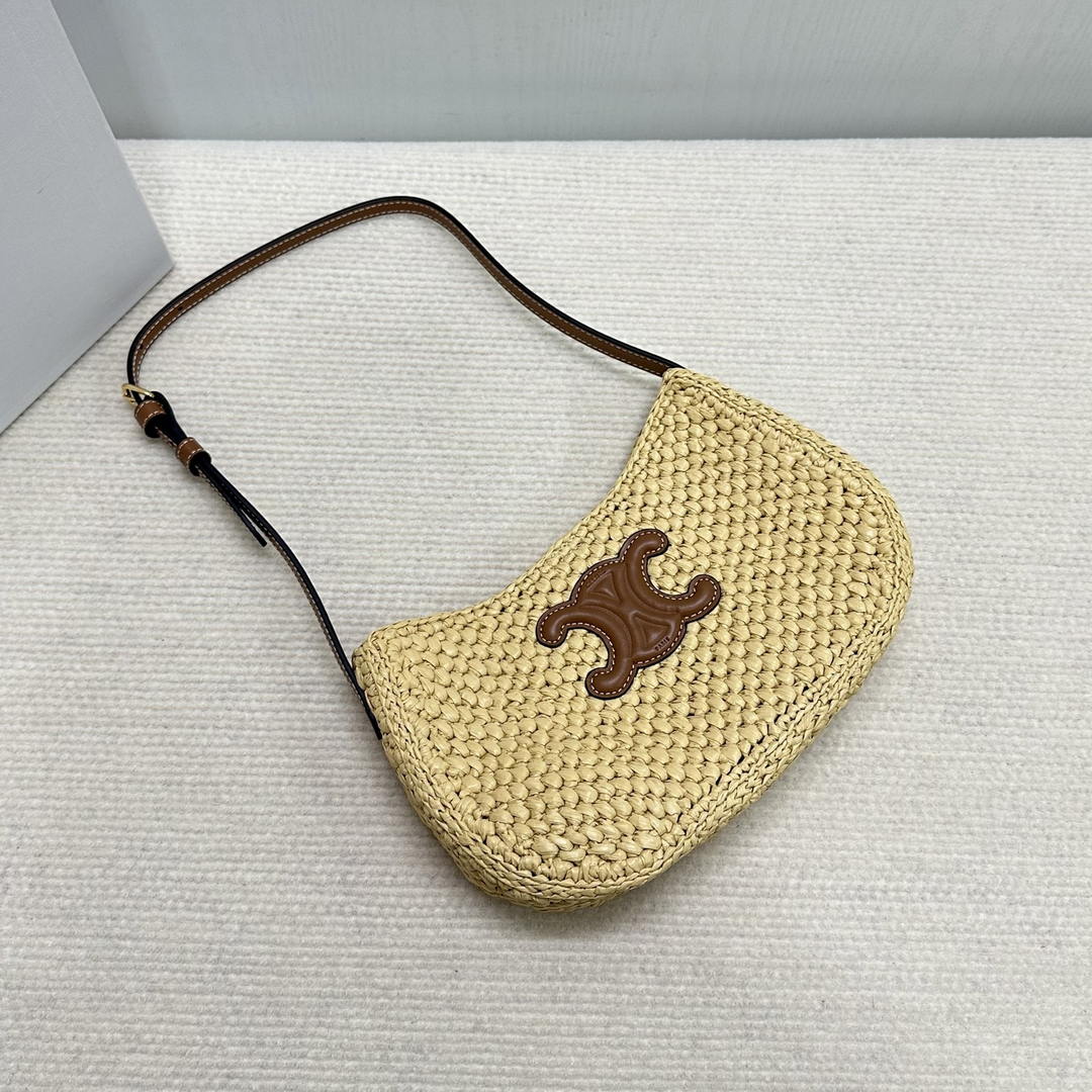 Celine  MEDIUM TILLY BAG IN RAFFIA AND CALFSKIN 119722 Nature