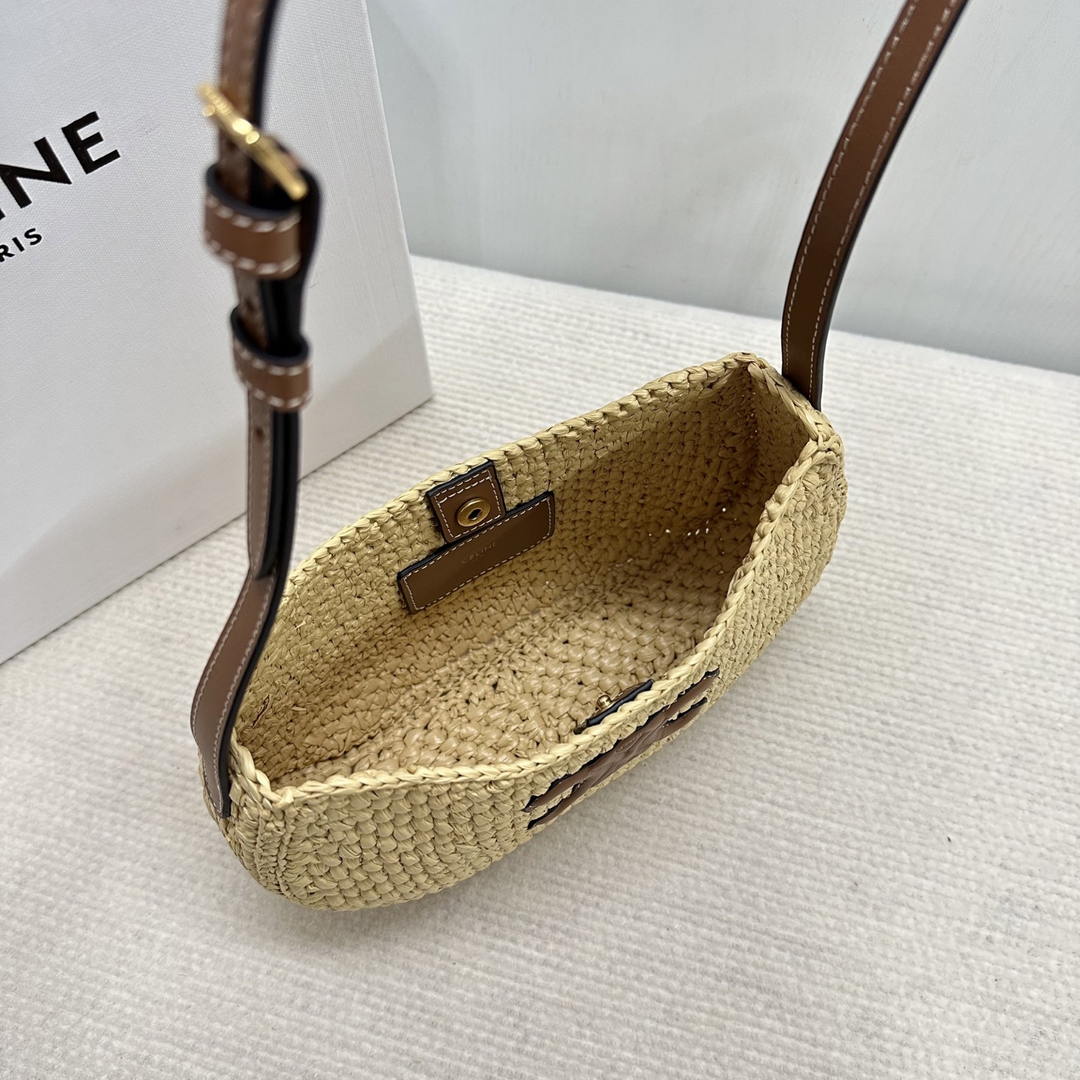 Celine  MEDIUM TILLY BAG IN RAFFIA AND CALFSKIN 119722 Nature