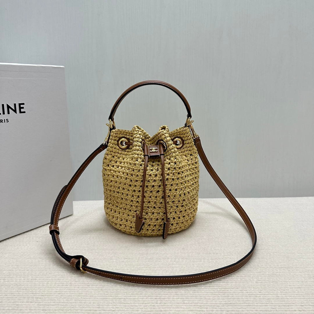 CELINE TEEN CLARA BAG IN  Raffia and calfskin 122622GTO.02NT Nature
