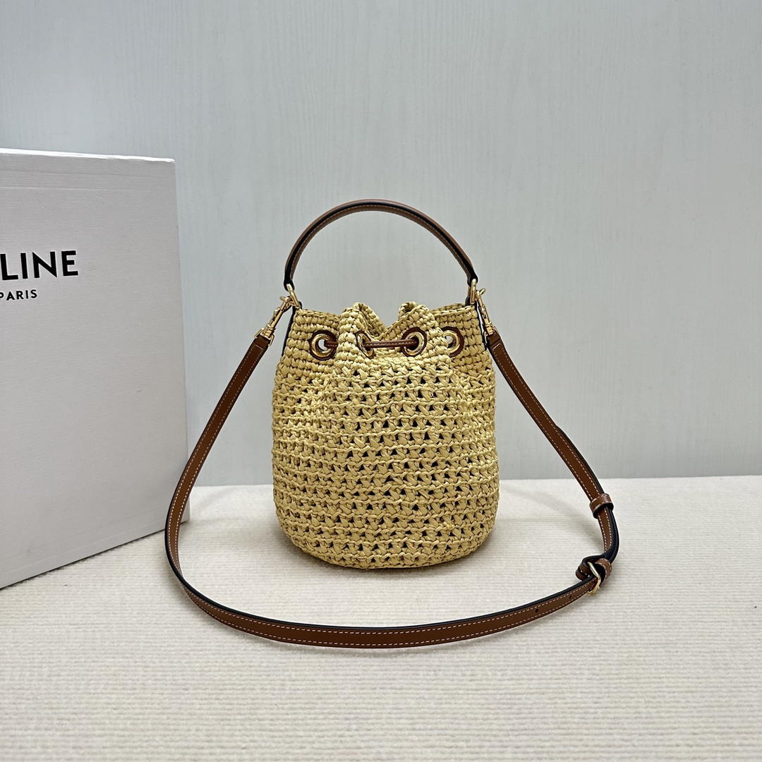 CELINE TEEN CLARA BAG IN  Raffia and calfskin 122622GTO.02NT Nature
