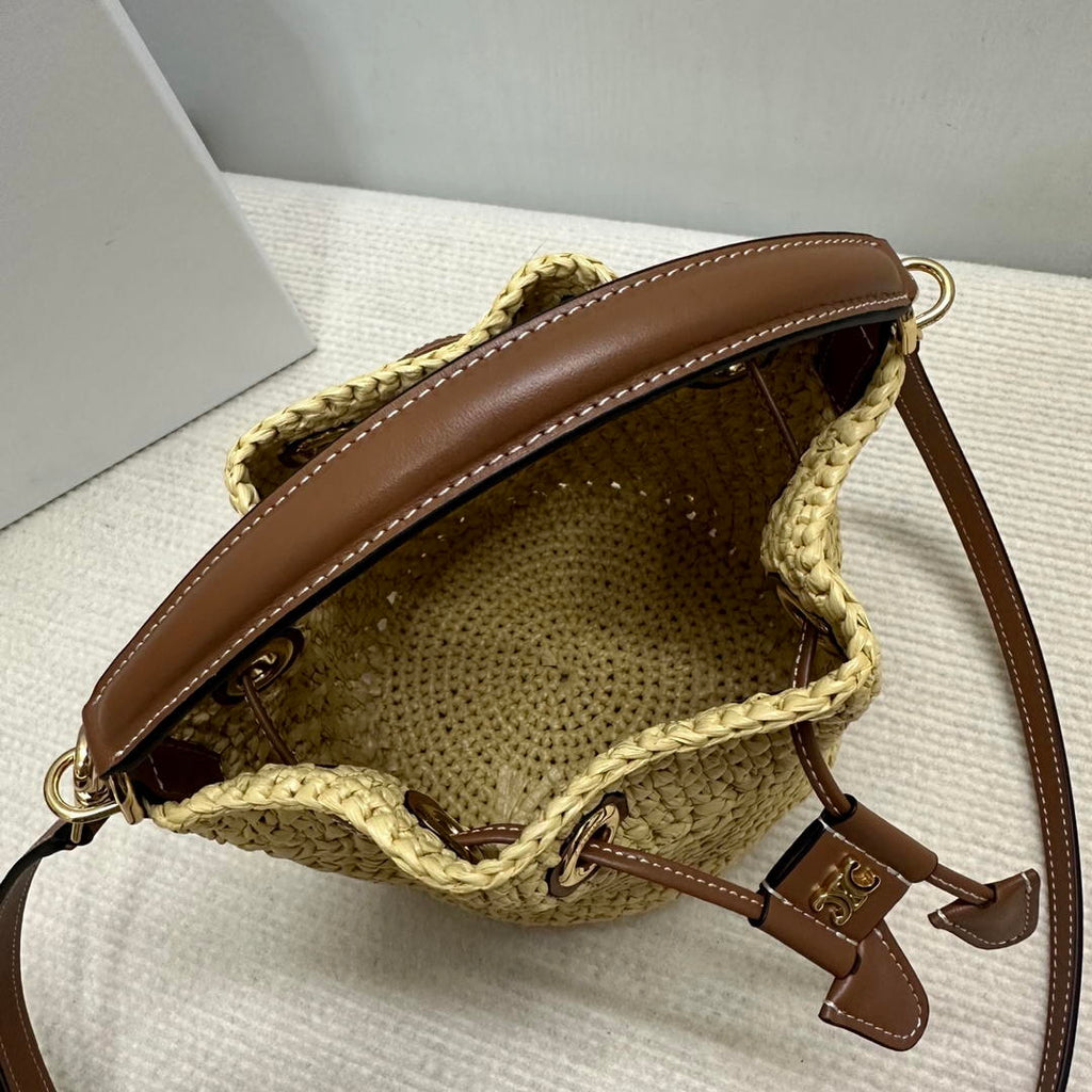 CELINE TEEN CLARA BAG IN  Raffia and calfskin 122622GTO.02NT Nature