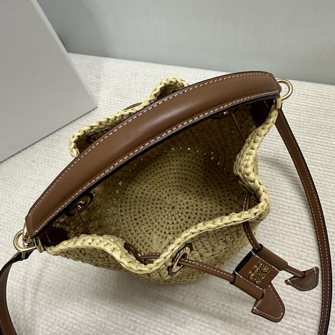 CELINE TEEN CLARA BAG IN  Raffia and calfskin 122622GTO.02NT Nature