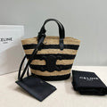CELINE TEEN SUPPLE CELINE CLASSIC PANIER IN Raffia and calfskin 115802 Nature &Black