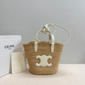 CELINE TEEN SUPPLE CELINE CLASSIC PANIER IN Raffia and calfskin 115802 Nature White - Default Title - View 1