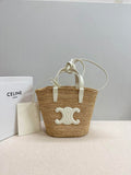 CELINE TEEN SUPPLE CELINE CLASSIC PANIER IN Raffia and calfskin 115802 Nature White
