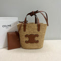 CELINE TEEN SUPPLE CELINE CLASSIC PANIER IN Raffia and calfskin 115802 Nature Brown