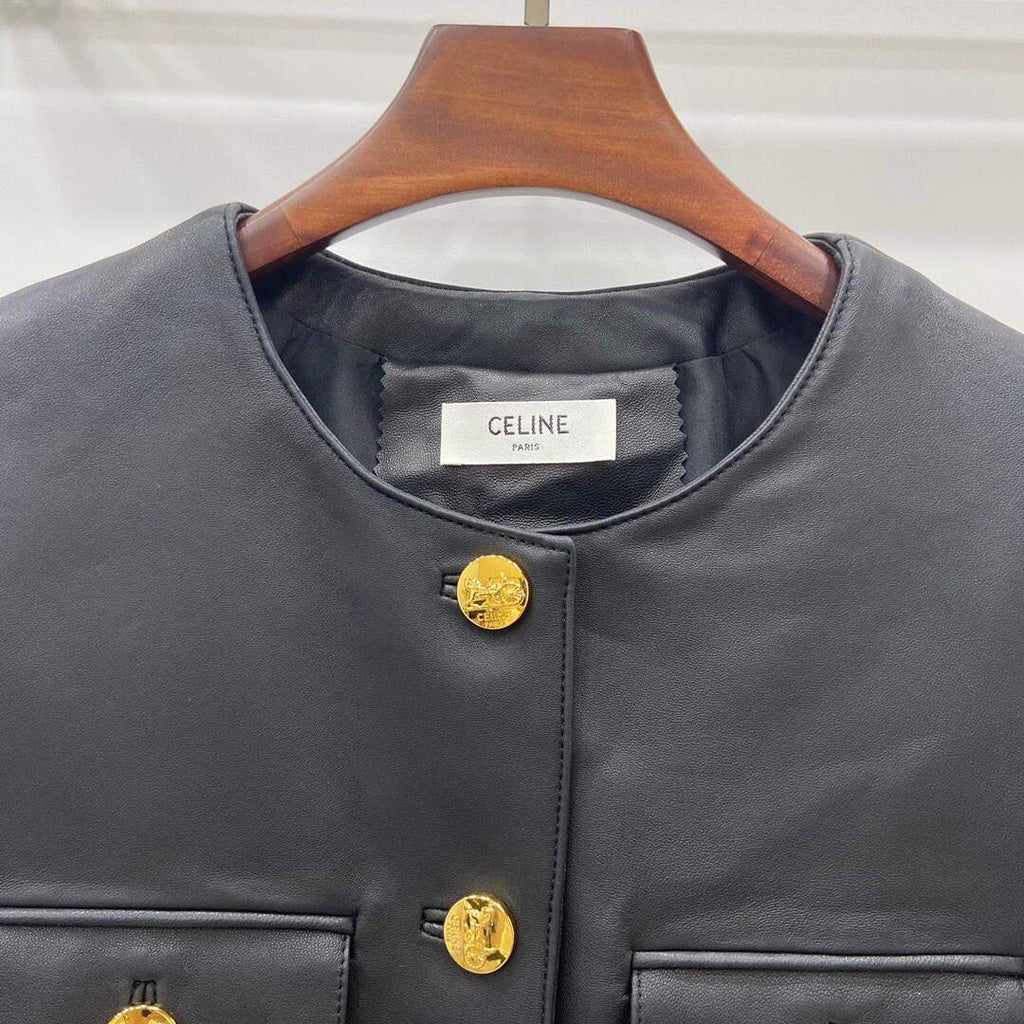 Celine Women's Clothing Jacket In Lambskin Leather Black 88002