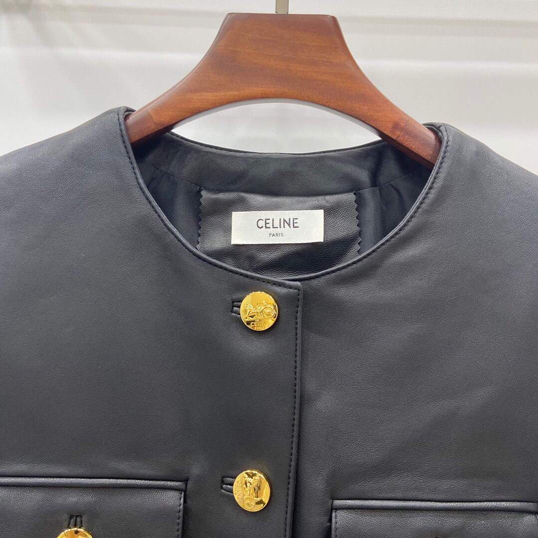 Celine Women's Clothing Jacket In Lambskin Leather Black 88002