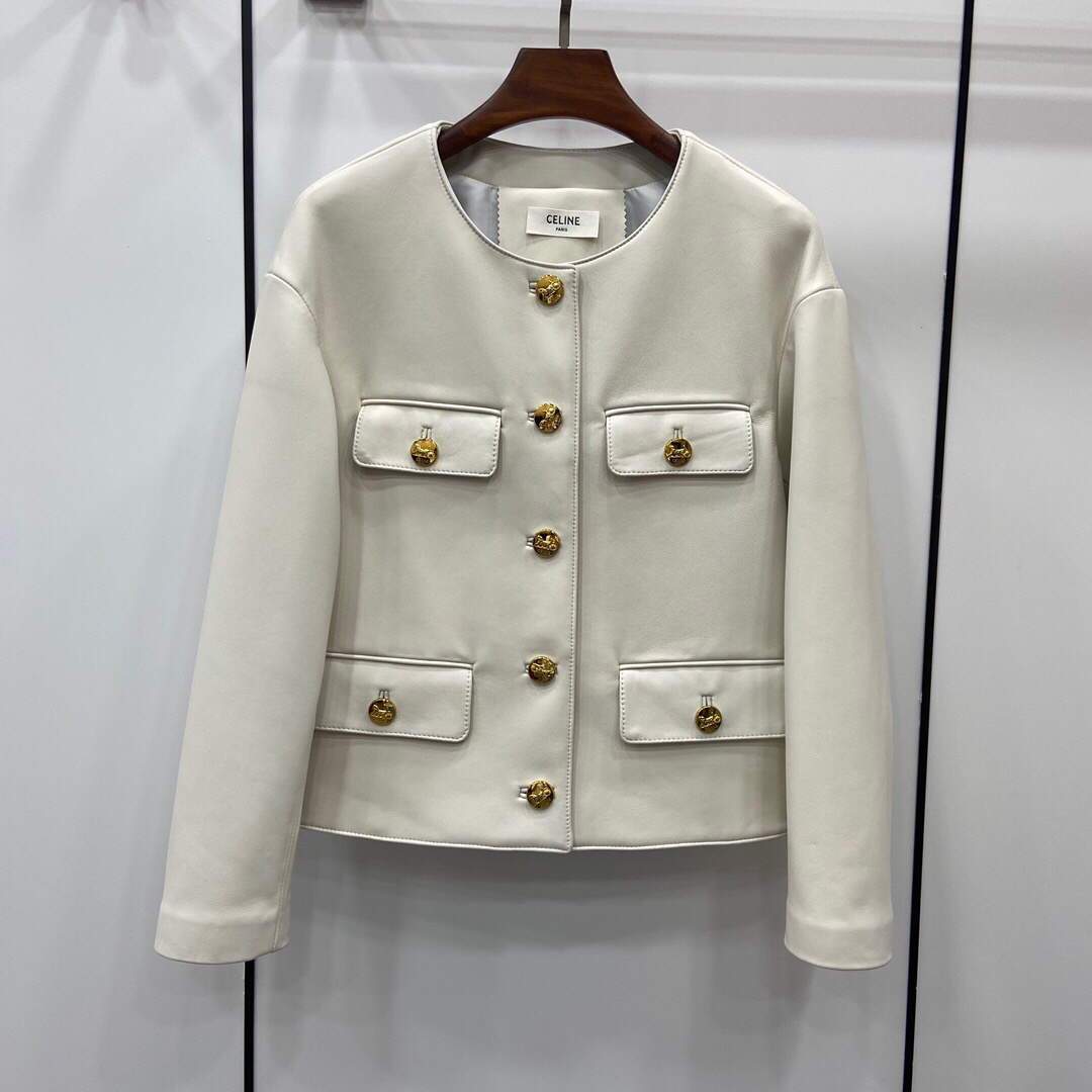 Celine Women's Clothing Jacket In Lambskin Leather White 88003