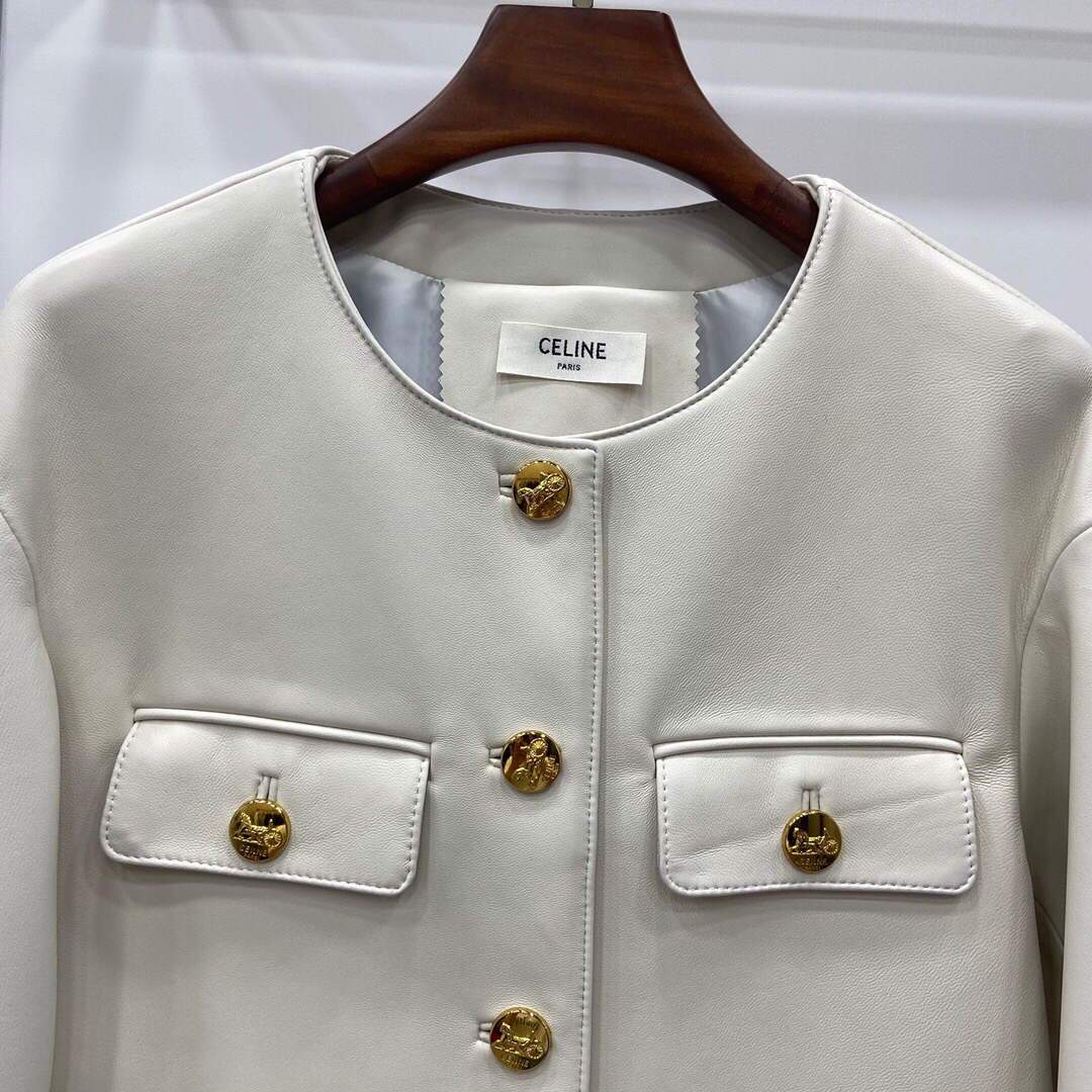 Celine Women's Clothing Jacket In Lambskin Leather White 88003