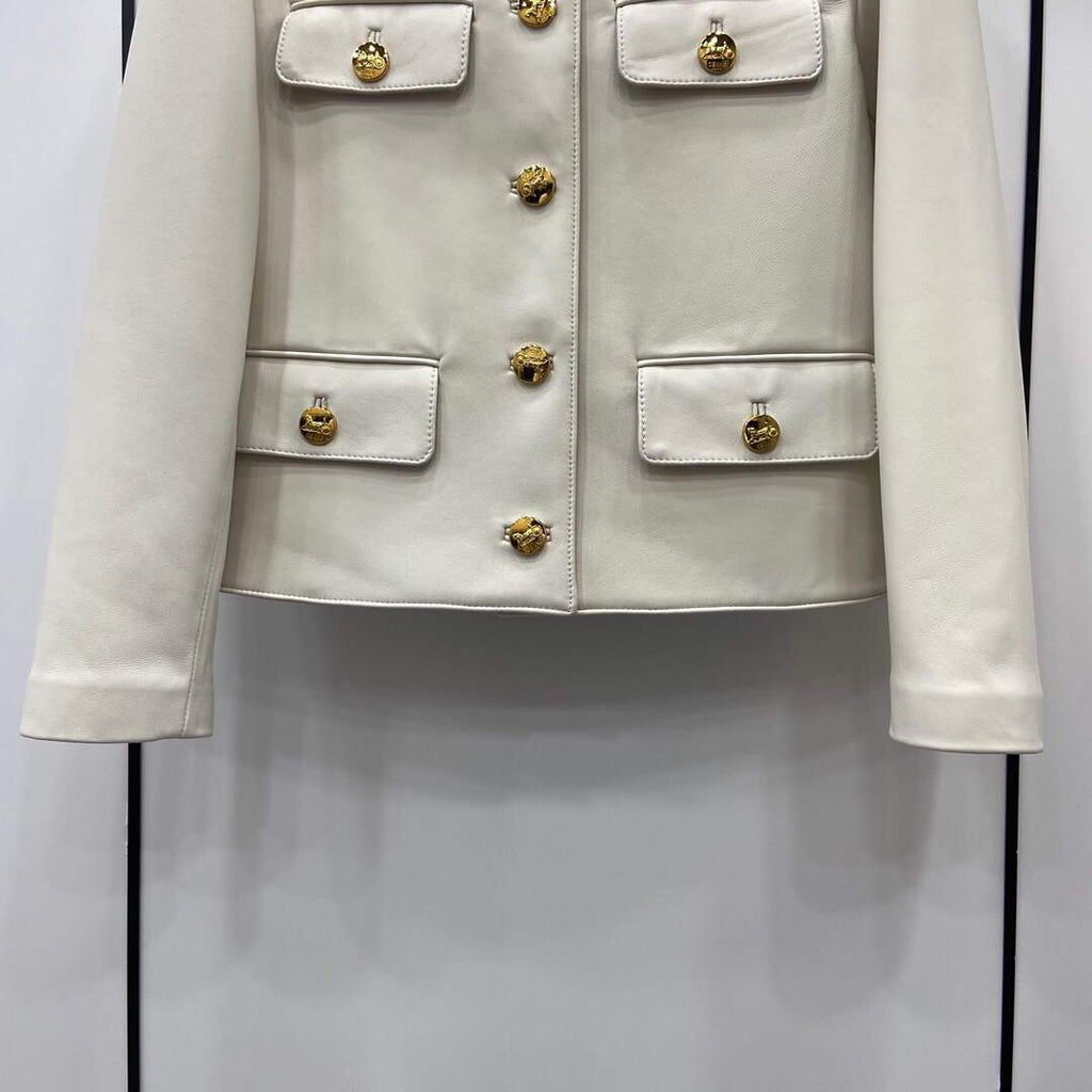 Celine Women's Clothing Jacket In Lambskin Leather White 88003