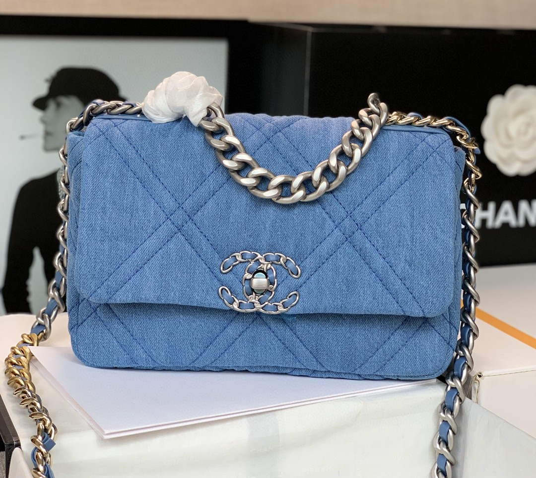 Chanel 19 Handbag Lambskin AS1160 Light Blue - Default Title - View 1