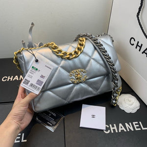 Chanel As1160 Chanel 19 Handbag Flap Lambskin Silvery - Default Title - View 1