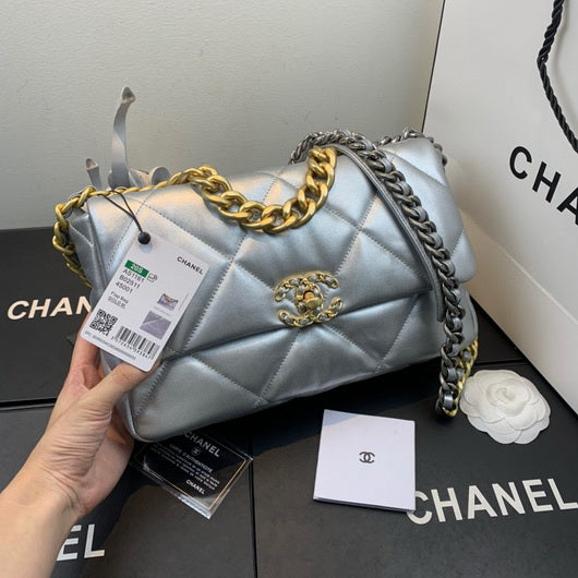 Chanel As1160 Chanel 19 Handbag Flap Lambskin Silvery - Default Title - View 1
