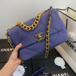 Chanel 19 Large Handbag Velvet Gold AS1161 Blue - Default Title - View 1