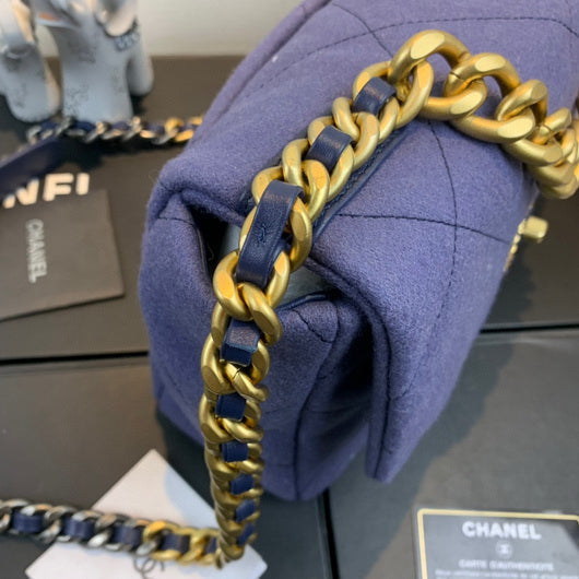 Chanel 19 Large Handbag Velvet Gold AS1161 Blue - Default Title - View 4