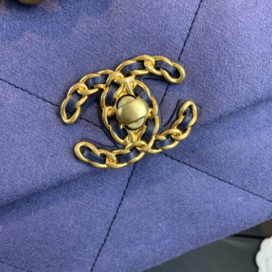 Chanel 19 Large Handbag Velvet Gold AS1161 Blue - Default Title - View 6