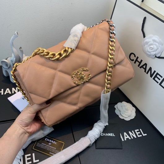Chanel 19 Large Handbag Lambskin Gold AS1161 Nude Pink - Default Title - View 1