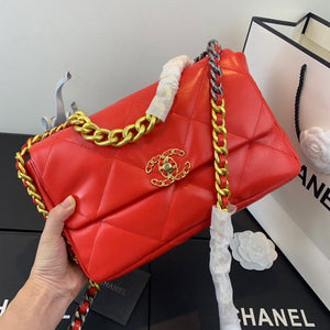 Chanel 19 Large Handbag Lambskin Gold AS1161 Red - Default Title - View 1