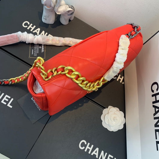 Chanel 19 Large Handbag Lambskin Gold AS1161 Red - Default Title - View 3