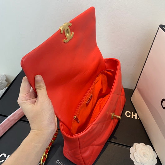 Chanel 19 Large Handbag Lambskin Gold AS1161 Red - Default Title - View 6