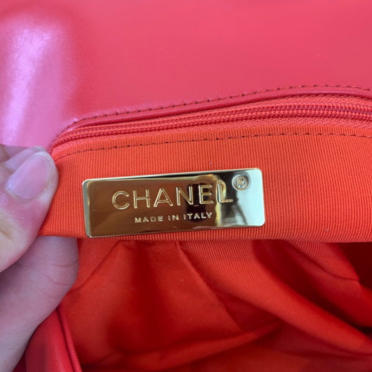 Chanel 19 Large Handbag Lambskin Gold AS1161 Red