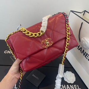 Chanel 19 Large Handbag Lambskin Gold AS1161 Wind Red - Default Title - View 1